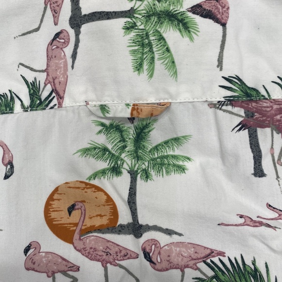 Denim And Flower Pink Flamingo Palm Trees Size Small Slim Short Sleeve Button - Picture 7 of 9